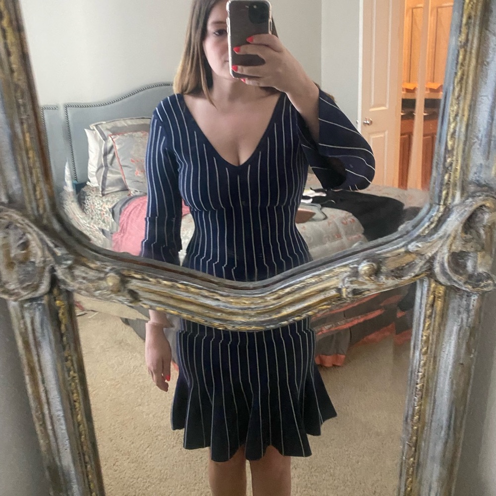 Fit and Flare Navy and White Dress